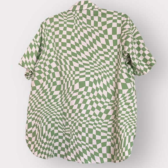 NWT Motel Rocks Smith Short Sleeve Green Shirt in Square Flag Green | XS - Picture 3 of 5